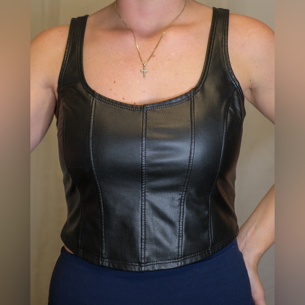 Altar'd State Black Faux Leather Crop Top